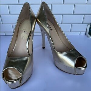Guess Gold Peep Toe Heels